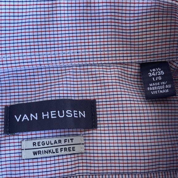 Van Heusen Red & Blue Check Reg Fit Wrinkle Free Button Up Shirt - Picture 12 of 12